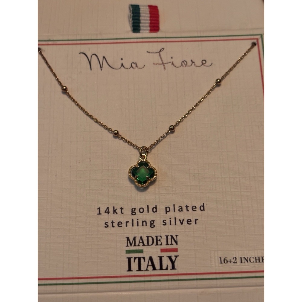 Mia Fiore 14KT gold Plated Sterling Silver Coral Green Clover shape Necklace